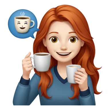 Excited long haired redhead drinking coffee with a sign in front saying GTSY sticker