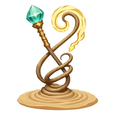desert sand mage staff object icon, ancient staff with serpent coils around it, glowing golden sand gem on top, swirling sand aura, fantasy desert weapon, 3D cartoon, mobile game icon style, centered, clean background, no text, no watermark
 sticker