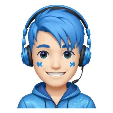 glitter blue gamer boy happy blue hair sticker