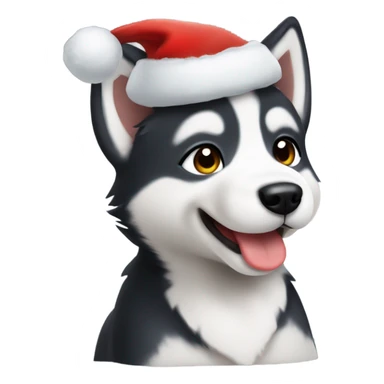 husky puppy wearing santa hat sticker