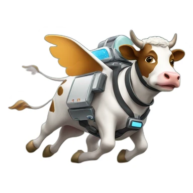 cow flying to space while wearing a jetpack sticker