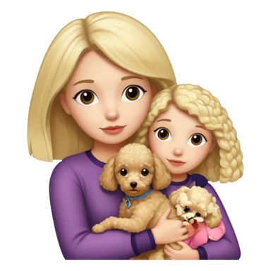 Ludo (ragazza mora capelli lisci) che abbraccia il suo cane (un barboncino biondo) sticker