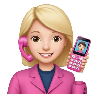 pink video call between one person holding the phone with a person on the phone screen sticker
