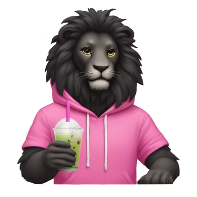 Black Lion drinking boba tea wearing a pink hoodie sticker
