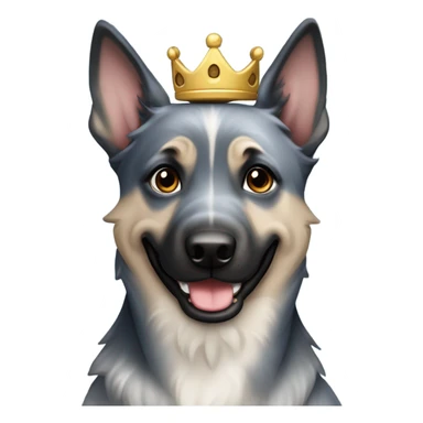 A smiling malinois dark blue merle color, without red and white color with a crown on his head sticker