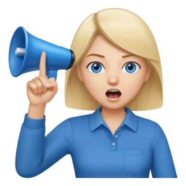 blue eyes blonde girl yelling into megaphone and holding up 1 finger in the other hand sticker