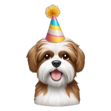 Brown and white shitzu smiling and wearing a birthday hat  sticker