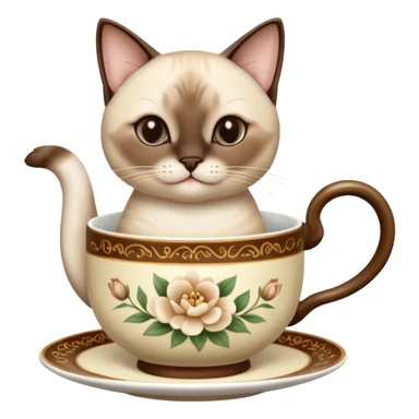 Happy siamese cat enjoying a fancy cup of tea in its front two paws sticker