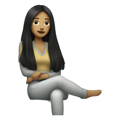 woman with long black hair sitting on a couch with a bunch of seaweed sticker