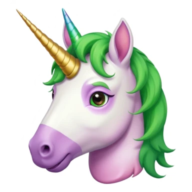 unicorn face cute and green haired and bearded wearing hat sticker