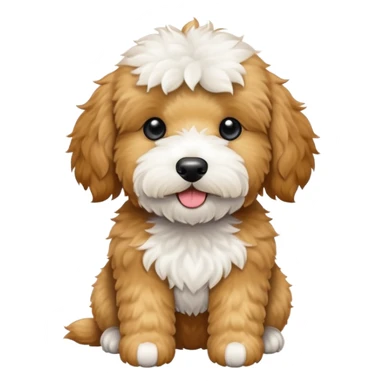 A miniature golden doodle with a white tummy patch and a white chin patch. sticker