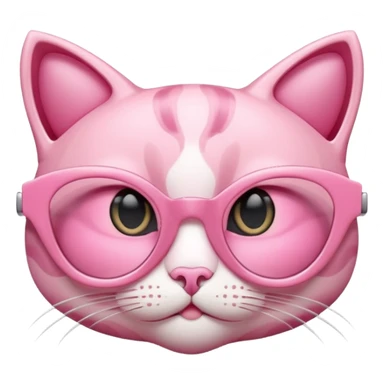 A 3D cartoon rose-pink cat-eye shaped spectacle, glossy curved frame, soft reflections, isolated on plain background. only glasses. sticker