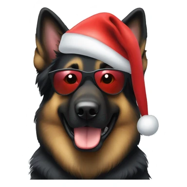 Black long haired German shepherd wearing sunglasses and a Santa Claus hat  sticker