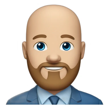 blue eyes fat smiling bald man with a long brown beard in a blue suit sticker