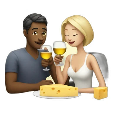white couple drinking wine and eating cheese sticker