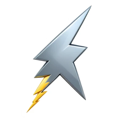 A lightning bolt emoji made of polished silver chrome, sharp yet rounded edges, glossy metallic surface, soft reflections, minimal futuristic design, iOS emoji style, centered, clean white background sticker