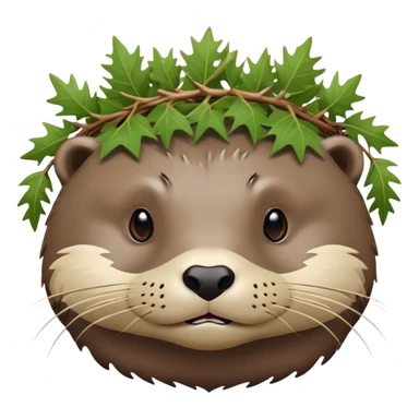 confused otter face with thorny brambles directly wrapped around its head, no crown shape, just thorny branches encircling the face sticker