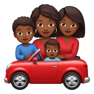 a single Dark Skin mom with two children, one young boy and a baby girl in a car red sticker