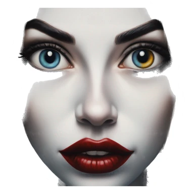 Love in Harley Quinn style, oil paint, mysterious eyes, intricate lips, masterpiece portrait, odd perspective, beautiful, desirable, logical sticker