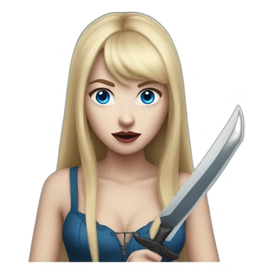 beautiful vampire woman with long blonde hair and blonde straight bangs and blue eyes wielding knives sticker