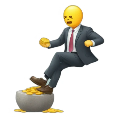money trap concept, financial risk metaphor. businessman trying to reach a coin stuck with a stone tied to his feet sticker