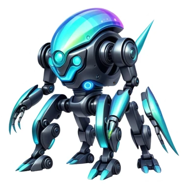  Epic legendary rare glowing mechanical Shiny sparkly transparent bioluminescent luminescent vibrant bright pastel dark exotic iridescent colorful gradients futuristic modern metallic glossy glittery fantasy-cyber-Fakémon-Vernid-robot-creature sticker