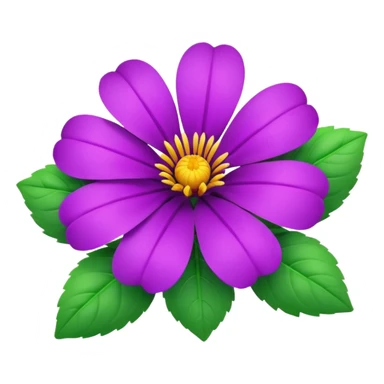 Still life detailed realistic, 3D rendering ultra bright purple flower head with two green leaves sticker