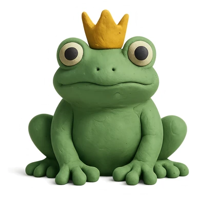 frog with a tiny crown in claymation style with a matte finish sticker