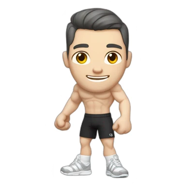 Pale skinned Fit Man With the biceps and dark brown hair in black shirt, gray sports shorts and white Sneakers Relies on the crossbar sticker