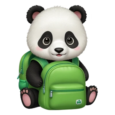 baby panda wear green backpack sticker