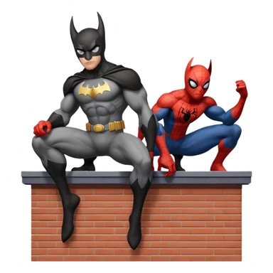 fusion of Batman and Spiderman, superhero mashup, perched on a rooftop, bat ears and spider emblem, no text sticker