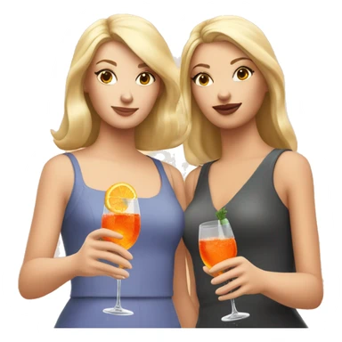 two white female girl, who is drink. in her hand is an aperol spritz sticker