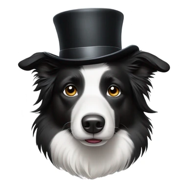 Border collie with a top hat sticker