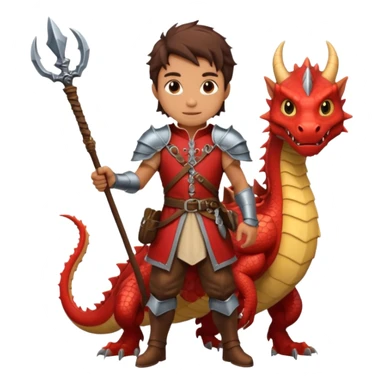 a dragon tamer with a whip in his hand in medieval time with a dragon next to him sticker