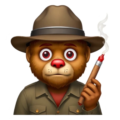 Smokey the bear with blooshot eyes holding a joint sticker
