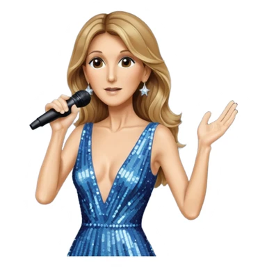 celin dion is singing, 2 hands holding mirco and twinkle dresss sticker