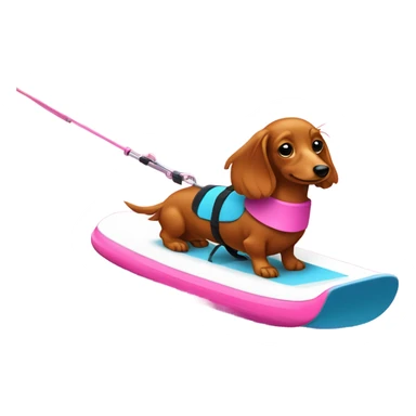 Long haired miniature dachshund red colour with pink collar on waterskis sticker