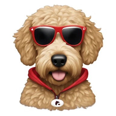 Golden doodle wearing Atlanta Falcons hoodie with shades  sticker