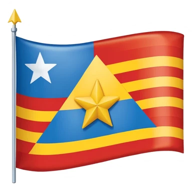 A rectangular flag with nine horizontal stripes alternating red and yellow, starting and ending with yellow. On the left side, a large blue triangle pointing to the center. Inside the blue triangle, a single white five-pointed star, centered and not surrounded by any circle or border. sticker