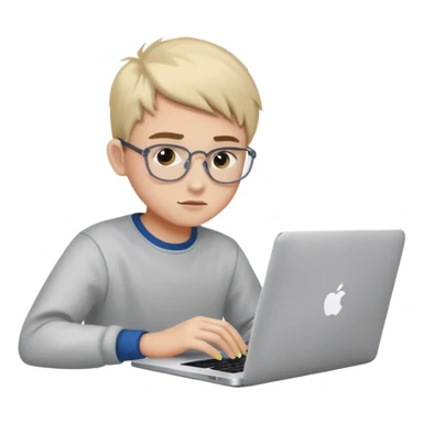 boy working in Macbook, he is graphic designer and paint artist sticker