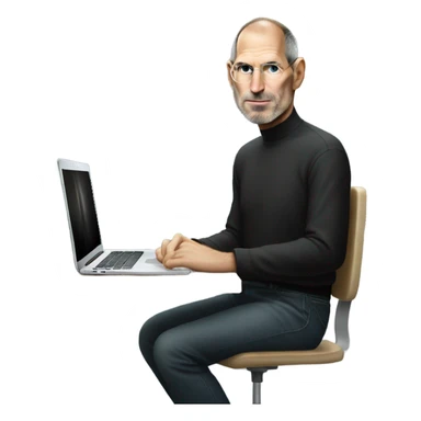 Steve Jobs using a MacBook sitting at a desk sticker