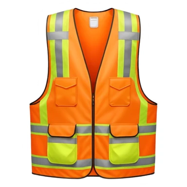 orange safety vest with bright yellow reflective stripes, construction site workwear, emoji style sticker