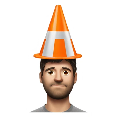 Orange traffic cone on a guy head who hide eyes sticker