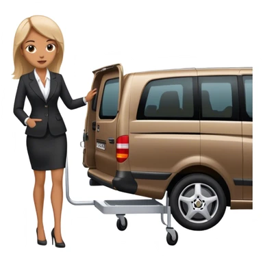 Woman in suit pushing a stretcher in to a black Mercedes Vito van sticker