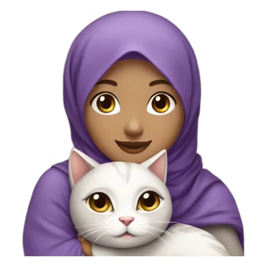 Hijab girl light brown skin purple hijab smiling hugging her cute grey and white cat  sticker
