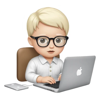 baby white skin bull in fancy glasses sitting in front of a macbook, working  sticker