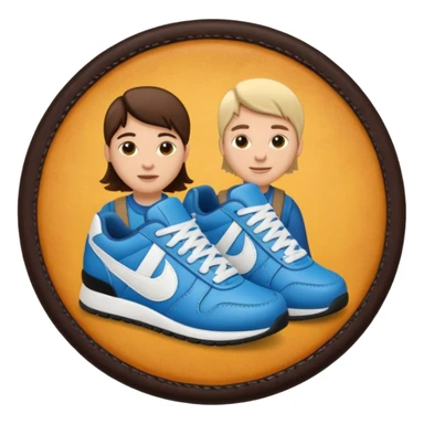 circular achievement style badge featuring two people working together making a sneaker sticker