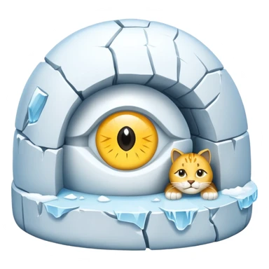 igloo with ice on top and a big cat's eye looking out sticker