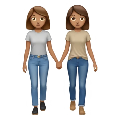based on emoji style, two people walking together, They are not holding hands. one is brown-haired woman, wearing a shirt,  Another one is a non-binary person, wearing t shirt and jeans, and the second person doesn't have anything on their hands.  sticker