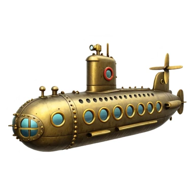 A vintage brass submarine with rivets, propellers, and glowing portholes. 
















 sticker